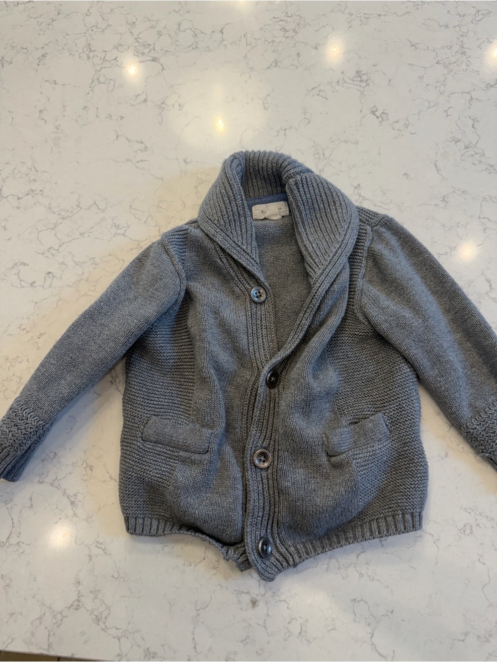 Gray Shawl Collar Button-Up Knit Cardigan